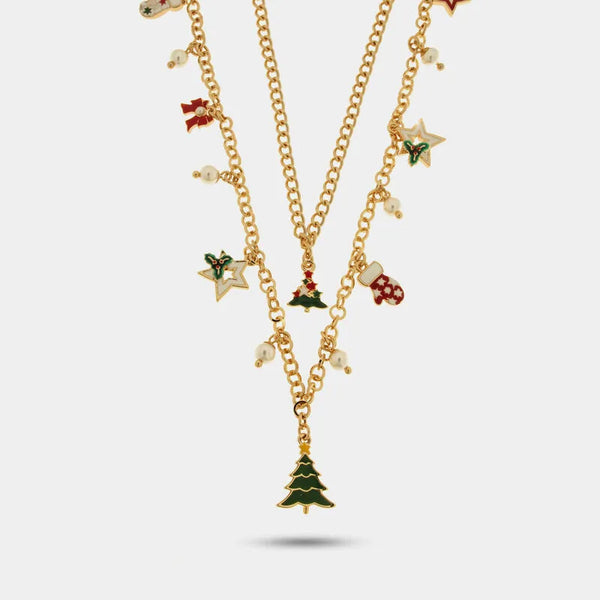 Collana in Metallo multifilo albero di Natale e ciondoli natalizi