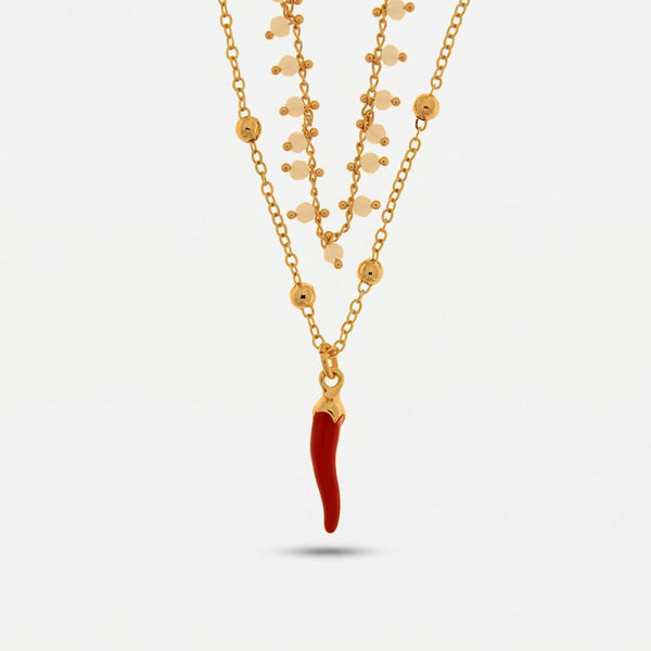 Collana in Metallo multifilo con cornetto portafortuna - BYSIMON gioielli