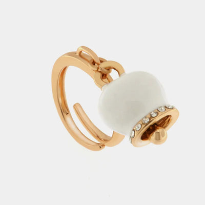 Anello in Metallo con campanella portafortuna, impreziosita da smalto bianco e cristalli - BYSIMON gioielli