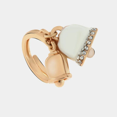 Anello in Metallo con campanelle portafortuna con smaltatura bianca e cristalli bianchi - BYSIMON gioielli