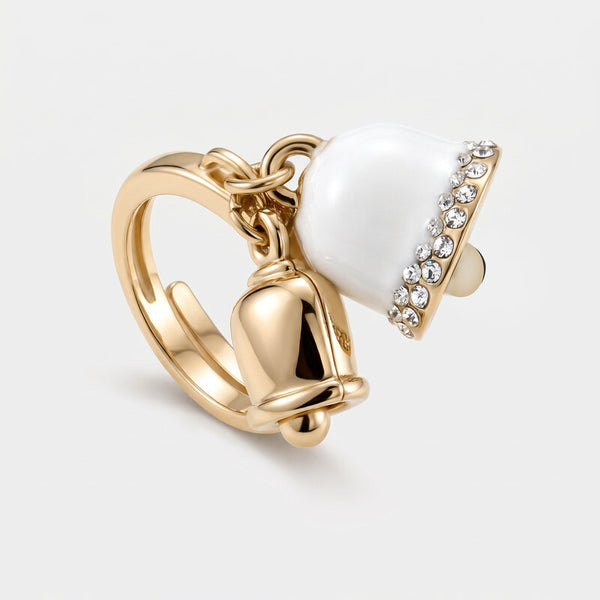 Anello in Metallo con campanelle portafortuna con smaltatura bianca e cristalli bianchi - BYSIMON gioielli