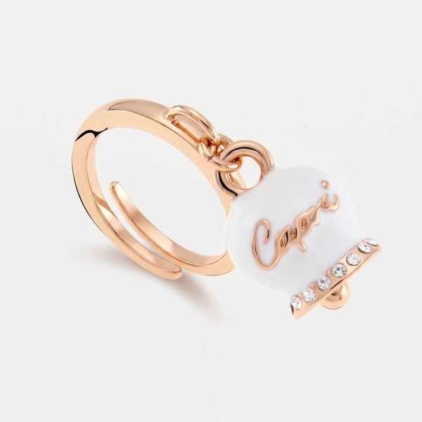 Anello in Metallo con campanella portafortuna pendente impreziosita da smalto bianco e cristalli