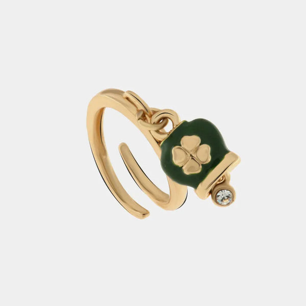 Anello in Metallo con campanella portafortuna verde con quadrifoglio - BYSIMON gioielli