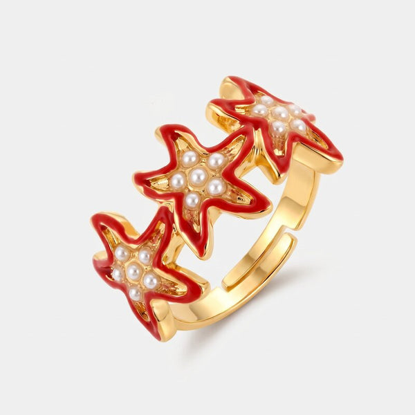 Anello in Metallo con stelle marine rosse - BYSIMON gioielli