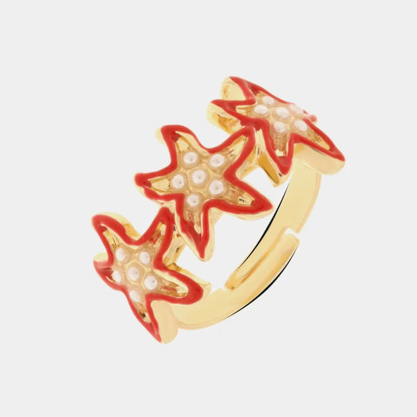 Anello in Metallo con stelle marine rosse - BYSIMON gioielli
