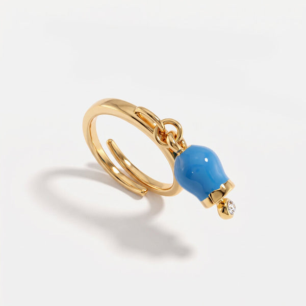 Anello in Metallo con campanella portafortuna pendente, impreziosita da smalto e punto luce - BYSIMON gioielli