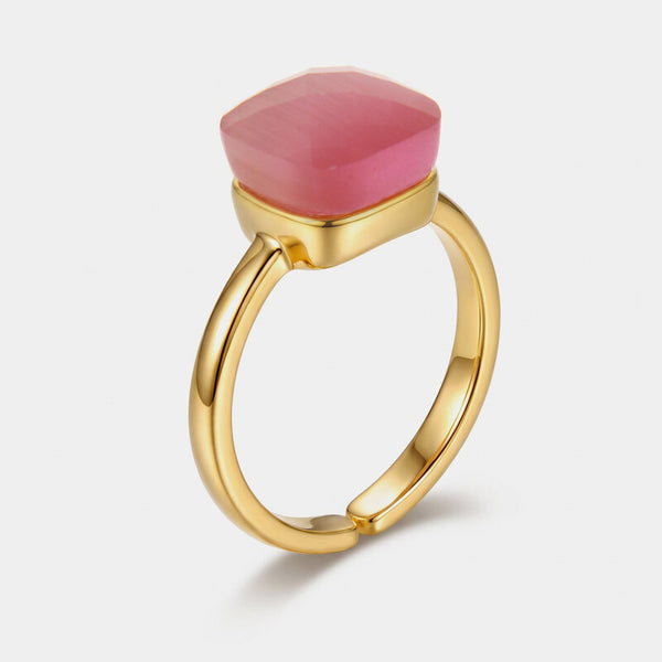 Anello in Metallo con cristallo quadrato rosa - BYSIMON gioielli