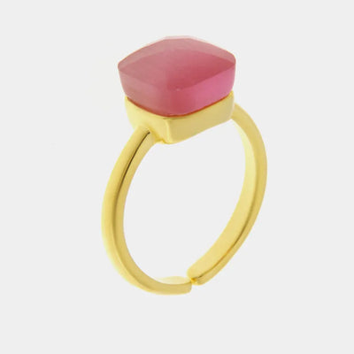 Metal Ring with Pink Square Crystal