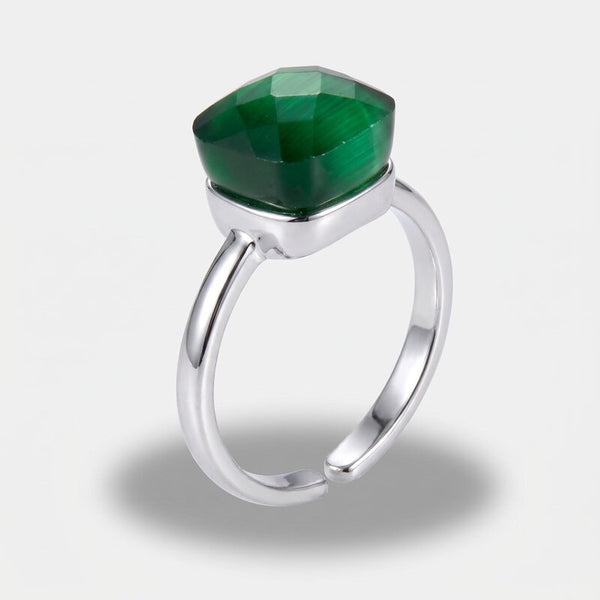 Anello in Metallo con cristallo quadrato verde - BYSIMON gioielli