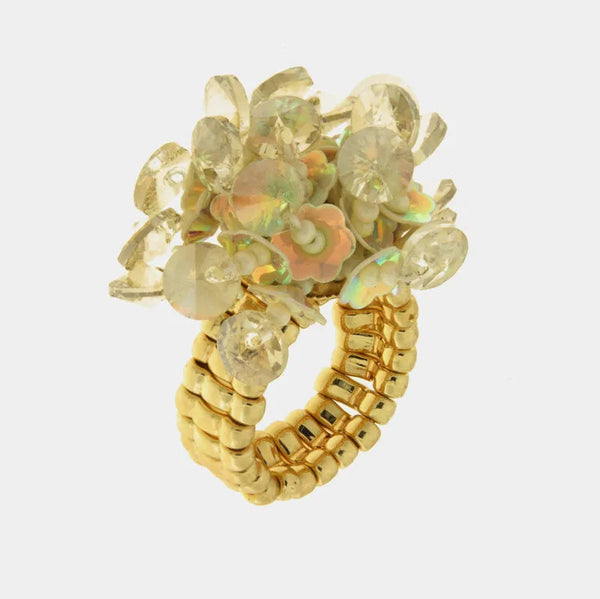 Anello in Metallo elastico donna paillettes champagne - BYSIMON gioielli