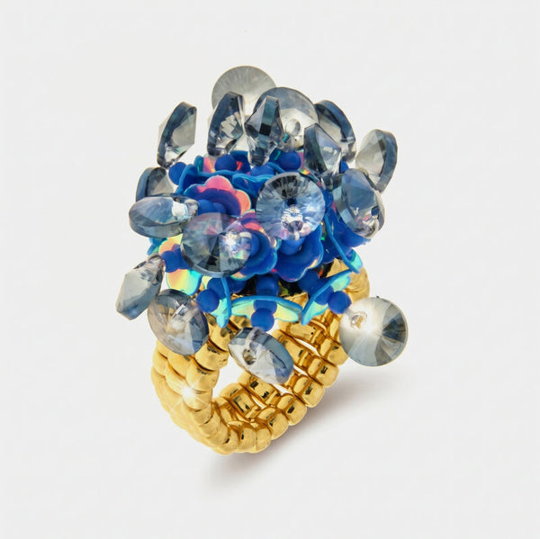 Anello in Metallo elastico donna paillettes blu grigio AMOVENEZIA - gioiello BySimon