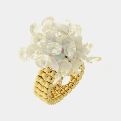 Orecchini elastici in metallo placcato oro con paillettes crystal bianche - BYSIMON