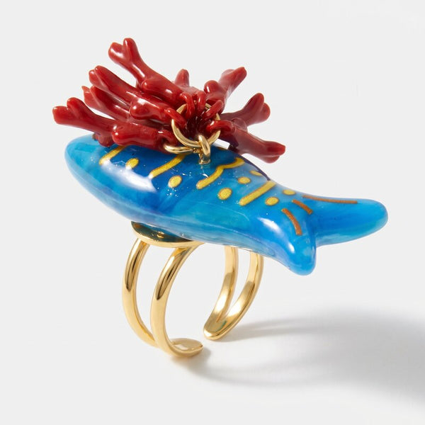 Anello in Metallo a forma di pesce smaltati turchese coralli con vernice rossa BYS - gioiello BySimon