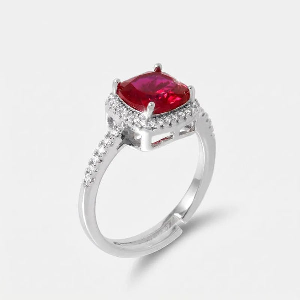 Anello in Metallo con zircone rosso quadrato