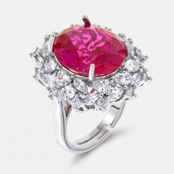 Anello in Metallo giro zirconi e ovale rosa