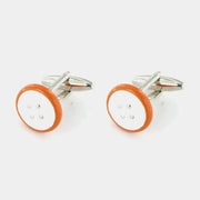 Gemelli in Metallo a forma di bottone, impreziosito da smalto arancio e bianco