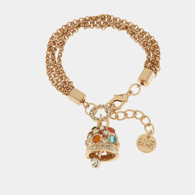 Bracciale in Metallo catena multifilo, con campana pendente impreziosita da cristalli multicolore e punti luce bianchi - BYSIMON gioielli