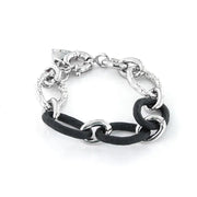 Bracciale in Metallo a catena lavorata, con elementi smaltati in gomma nera