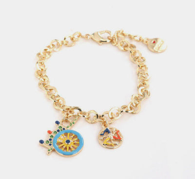Bracciale in Metallo maglia rolò, con carretto siciliano pendente impreziosito da smalti colorati - BYSIMON gioielli