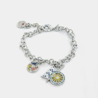 Bracciale in Metallo maglia rolò, con carretto siciliano pendente impreziosito da smalti colorati SICILY - gioiello BySimon