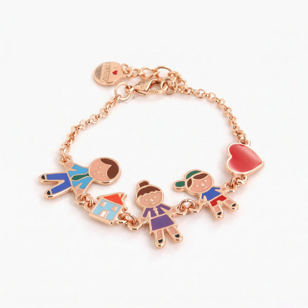 Bracciale in Metallo con ciondoli famiglia impreziositi da smalti colorati - BYSIMON gioielli