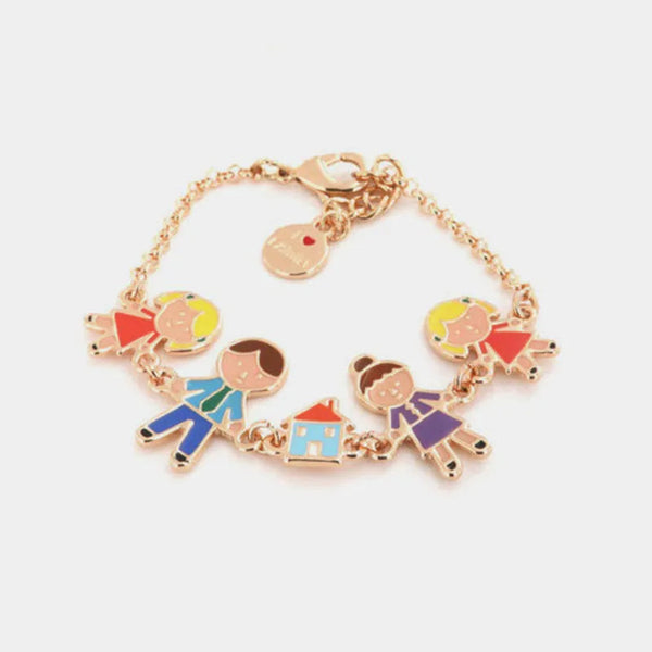 Bracciale in Metallo con ciondoli famiglia impreziositi da smalti colorati - BYSIMON gioielli