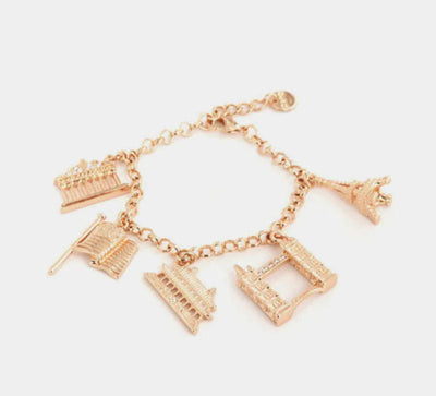 Metal Bracelet with Hanging European Monuments