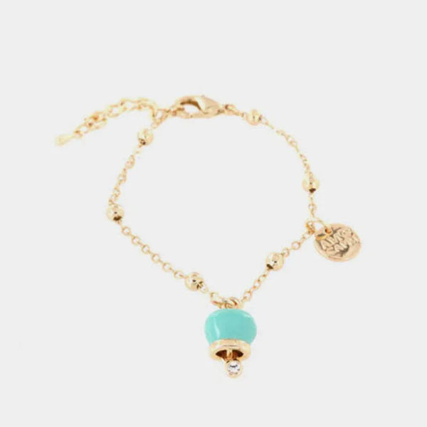 Bracciale in Metallo con campanella portafortuna pendente, impreziosita da smalto verde e punto luce - BYSIMON gioielli