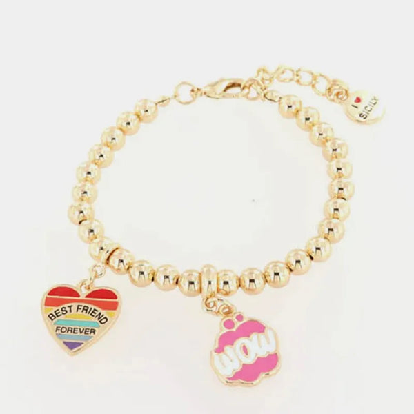 Bracciale in Metallo ciondolo nuvola WOW e cuore pendenti, impreziositi da smalti colorati
