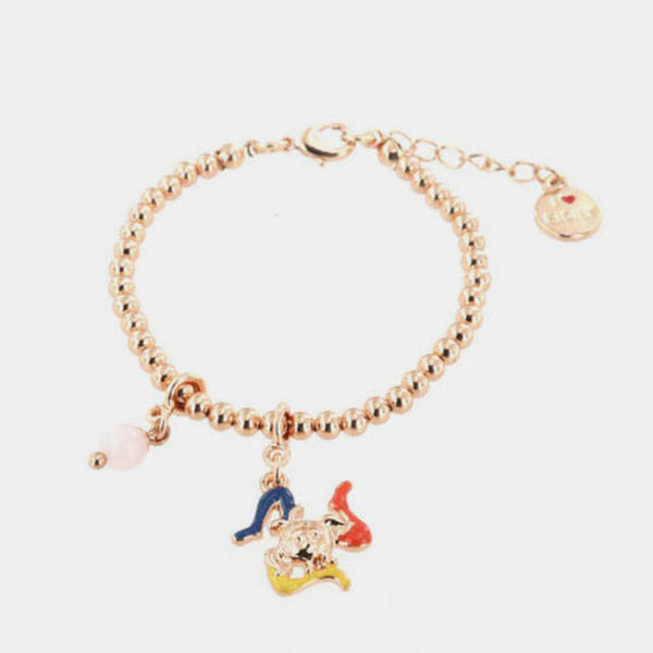 Bracciale in Metallo maglia a sfere piccole, con trinacria impreziosita da smalti e perlina rosa, pendenti SICILY - gioiello