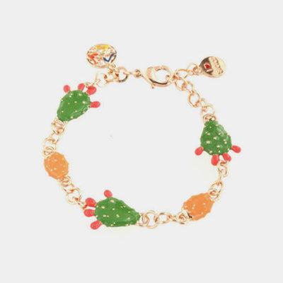 Bracciale in Metallo maglia rolò, con tris di fichi d'india impreziositi da smalti colorati - BYSIMON gioielli