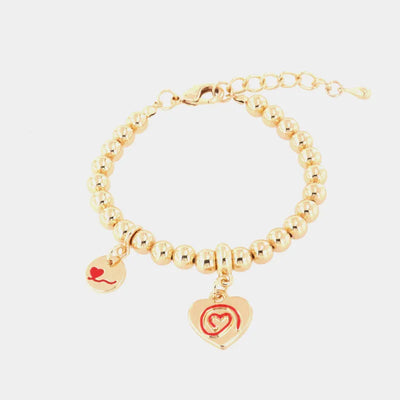 Bracciale in Metallo maglia a sfere, con con cuori pendenti in smalto rossopendenti - BYSIMON gioielli