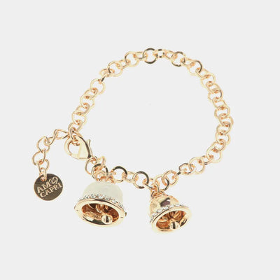 Bracciale in Metallo con campanella portafortuna smaltata bianca e cristalli bianchi - BYSIMON gioielli