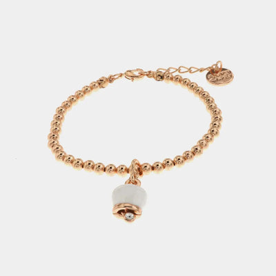 Bracciale in Metallo maglia a sfere con campanella portafortuna pendente bianca impreziosita da cristalli - BYSIMON gioielli