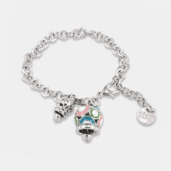 Bracciale in Metallo con campana colorata e piccola campanella con cuori - BYSIMON gioielli