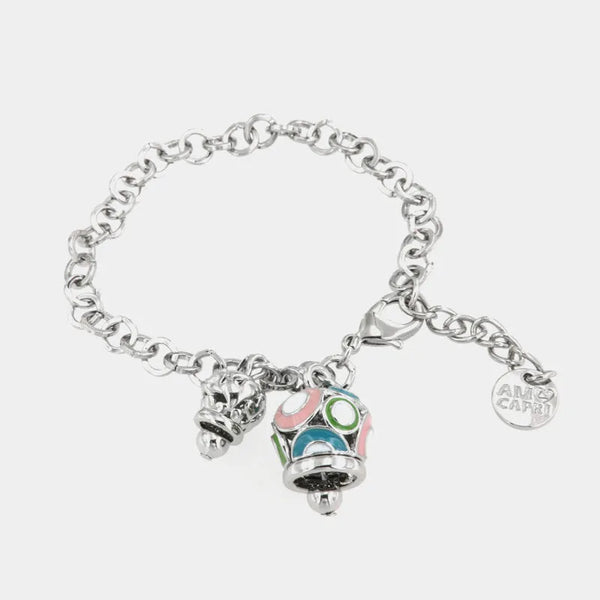 Bracciale in Metallo con campana colorata e piccola campanella con cuori - BYSIMON gioielli