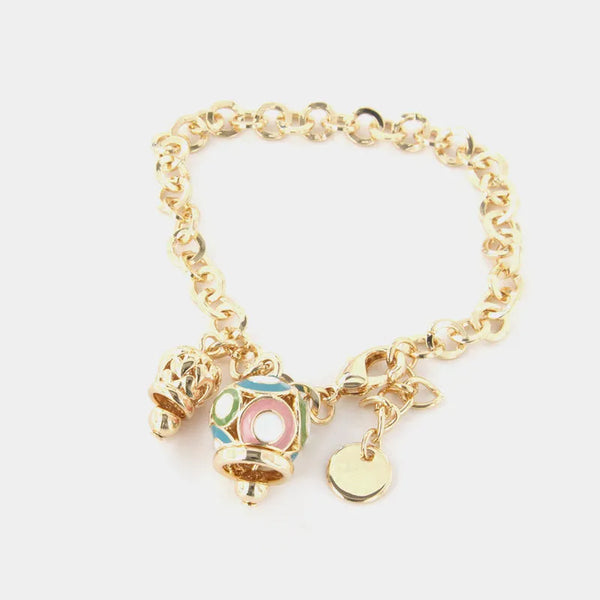 Bracciale in Metallo con campana colorata e campanella traforata a cuori - BYSIMON gioielli