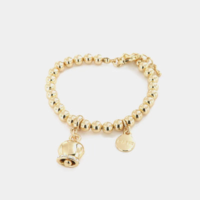 Bracciale in Metallo maglia a sfere, con campanella portafortuna pendente, impreziosita da cristalli - BYSIMON gioielli