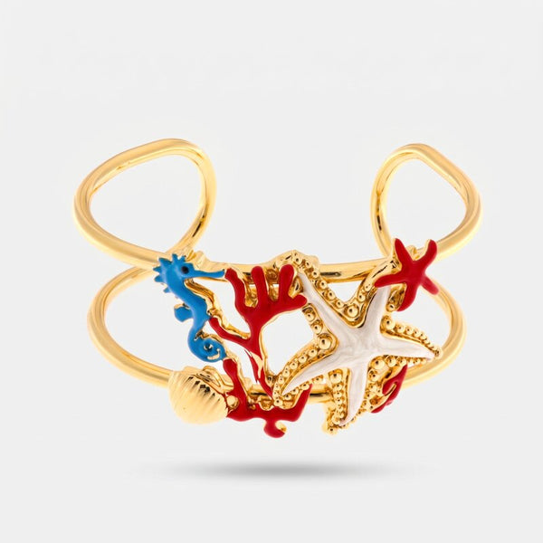 Bracciale in Metallo con stella marina, conchiglia, corallo e cavalluccio marino BYS - gioiello BySimon
