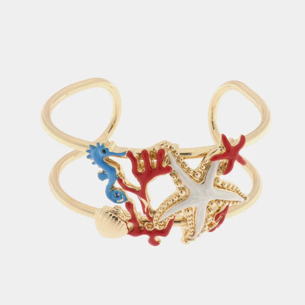 Bracciale in Metallo con stella marina, conchiglia, corallo e cavalluccio marino BYS - gioiello BySimon