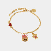Bracciale in Metallo con campanella rosa e fiocco centrale con pendenti a forma di bimba e cuore
