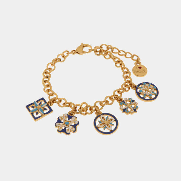 Bracciale in Metallo con maioliche colorate pendenti - BYSIMON gioielli