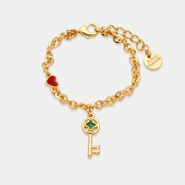 Bracciale in Metallo con chiave pendente in smalto verde - BYSIMON gioielli
