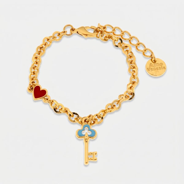 Bracciale in Metallo con chiave pendente in smalto blu - BYSIMON gioielli