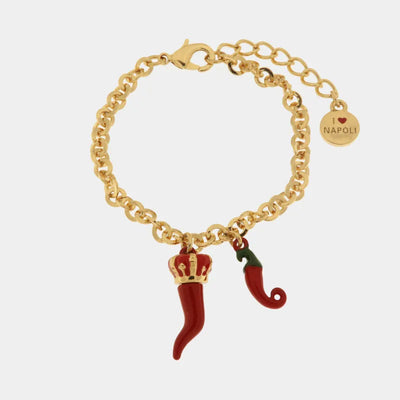 Bracciale in metallo con cornetti portafortuna rossi napoletani | cornetti portafortuna | BYSIMON