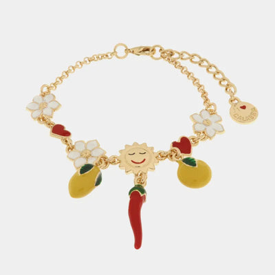 Bracciale in Metallo con peperoncini, limoni e fiori colorati