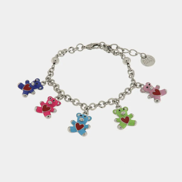 Bracciale in Metallo con orsetti colorati e cuori rossi - BYSIMON gioielli