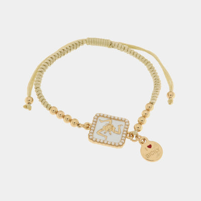 Bracciale in Metallo con trinacria e cordino bianco SICILY - gioiello BySimon