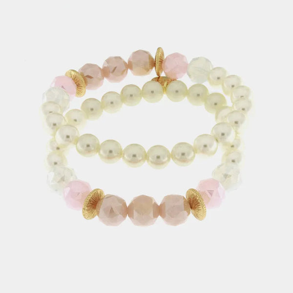 Bracciale in Metallo con perle bianche e rosa - BYSIMON gioielli