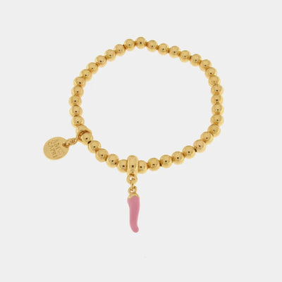 Bracciale con cornetto rosa portafortuna in metallo | cornicello napoletano | BYSIMON